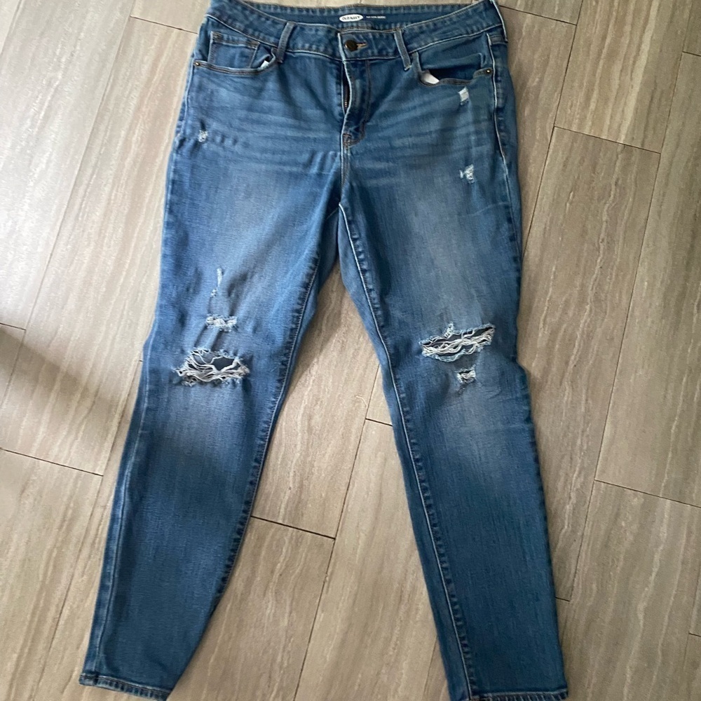 Women's Old Navy Pop Icon Skinny Jeans Size 12 Short Distressed Blue Denim